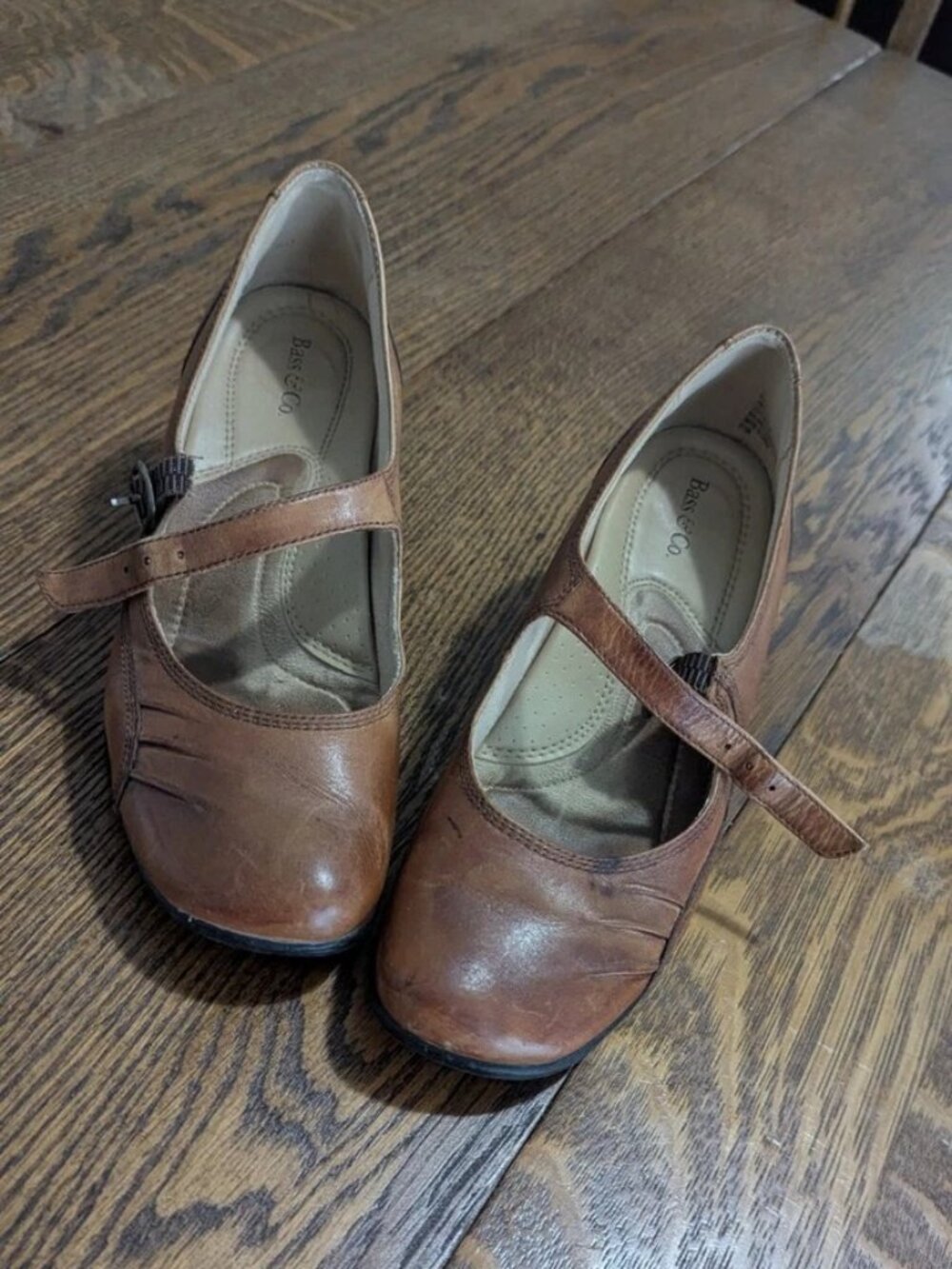Vintage Brown Leather Bass & Co. Mary Jane Buckle Strap Heels Size 9